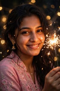 Sparkler Close-Up Birthday Portrait in Pink — AI Photo Prompt