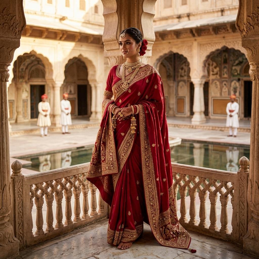 Royal Red Saree Palace Portrait